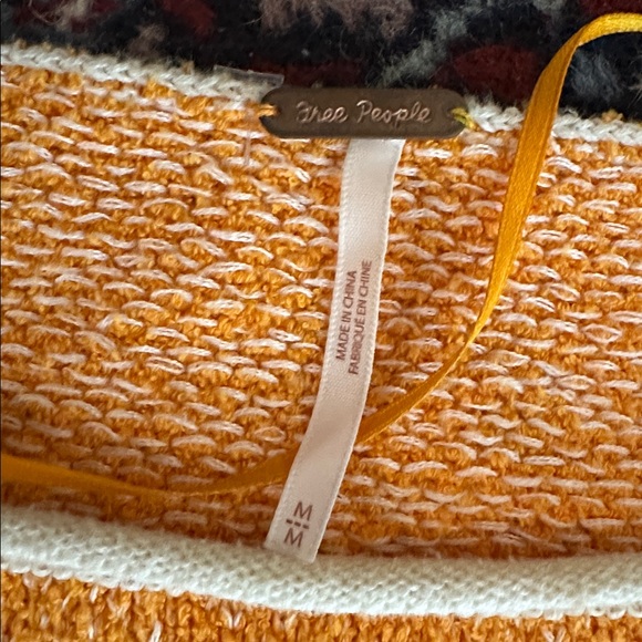 Free People Bardot Cropped Sweater Orange Peel Combo Women’s M - Picture 7 of 8